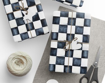 Papel de regalo a cuadros blancos y negros, papel de regalo vintage a cuadros, papel de regalo festivo, diseño de cheque ecológico, papel de regalo para cumpleaños y bodas.
