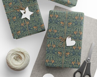Papel de regalo William Morris, papel de regalo estilo cottagecore, toile verde, diseño botánico, papel de regalo para fiestas y cumpleaños, acabado mate o brillante.