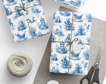 Papel de regalo navideño vintage con estampado toile, papel de regalo navideño victoriano, papel con estampado antiguo, diseño ecológico para cumpleaños y bodas.