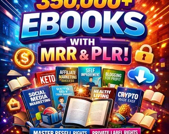 300,000+ Resellable eBooks Mega Bundle PLR MRR Digital Download Library