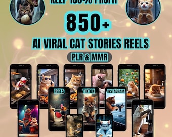 Más de 800 videos divertidos de gatos virales con IA, TikTok y YouTube. Descarga digital PLR MRR.