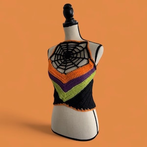 Benutzerdefinierte häkeln Halloween Spinnennetz Crop Top