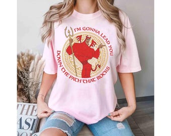 Divertida camiseta retro "Kronk Devil Lead You Down The Path That Rocks", regalo familiar de Magic Kingdom, camiseta a juego de Disney "El Emperador y sus Locuras".