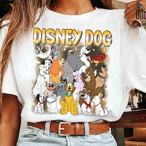Cute Disney Dogs Characters T-shirt, Magic Kingdom Disneyland Family Vacation Holiday Gift, Pluto Copper Pongo Dog Tee, Lady And The Tramp