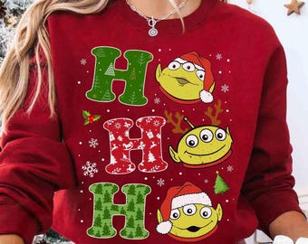 Pixar Toy Story Santa Aliens Ho Ho Ho Christmas Shirt, Disneyland Family Gift, Alien Pizaa Planet Xmas Tee, Mickey's Very Merry Christmas