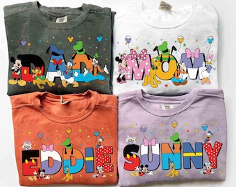 Custom Name Mickey & Friends Family Matching Shirts, Mom Dad Disney T-shirt, Personalized Mickey Mouse Kids Toddler Birthday Gift Tee