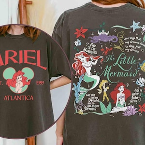 Camiseta vintage de doble cara de La Sirenita Atlántica Est 1989, regalo para viaje familiar a Magic Kingdom, camiseta a juego de la princesa Ariel de Disney imagen 1