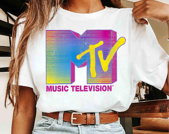 Vintage MTV Distressed Fluorescent Gradient Logo Shirts, MTV Birthday Girl, 80s & 90s MTV Wash Shirts, Mtv Family Matching Tee
