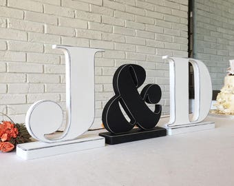 Rustic letters initials in Black & White with distressed edges. Customized wedding letters. Personalized wedding signs. Wooden freestanding