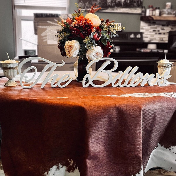 Custom last name sign, Standing family name decor, Wedding Centerpiece signs, New home gift, Bridal table signs, Housewarming gift