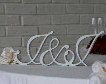 Silver dust glitter wedding INITIALS MONOGRAM Bride and Groom letters top table decor, Freestanding Wedding signs