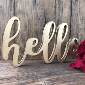 Hello wooden sign, Hi sign for home decor, Plywood letters, Hello welcome sign, Wall letters wood, Shelf decor, Small gift ideas