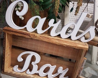Wedding Wood Signs laser cut words Cards, Bar, Welcome, Sweets, Love - any WORD sign, Custom Reception decor