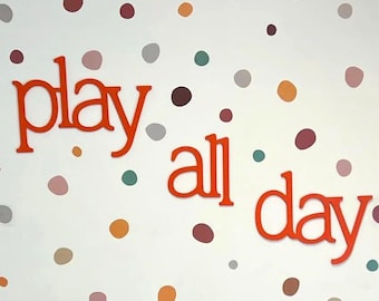 Letrero de pared para sala de juegos, Letras decorativas para jugar todo el día, Decoración de pared para sala de juegos, Arte de pared para habitación infantil, Letrero de pared PLAY, Letras de pared para guardería