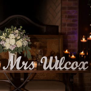 Mr & Mrs Family Name - Custom Wedding Name sign - Mr and Mrs Wood Name - Personalized Last Name Sign - Sweetheart table Centerpiece Sign