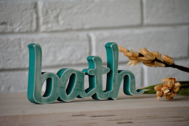 Bathroom Wall Decor Wooden Sign Bath Sign Wooden Letters Etsy