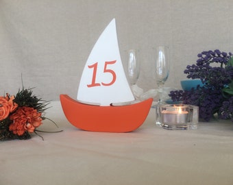 Beach wedding table numbers Sail Boats wood, Nautical table numbers freestanding double sided numbers boats, TablE NumberS SailBoats