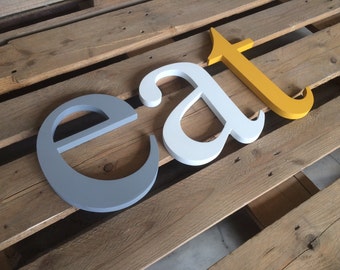 Kitchen wall art EAT large letters, eat wood sign yellow grey white eat sign for kitchen. Kitchen Signs. Kitchen Wall Decor.Kitchen Art.
