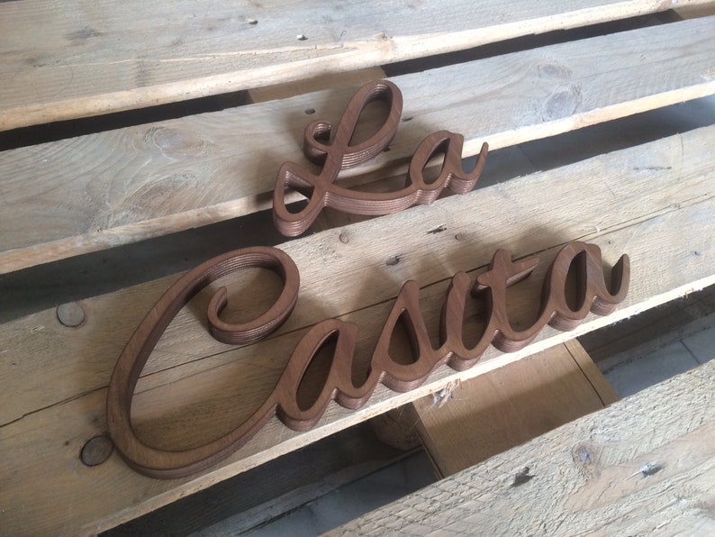 Wooden La Casita signs, painted in Dark wood finish. The signs are made of 3/4" thick plywood (18mm) and they are freestanding.
