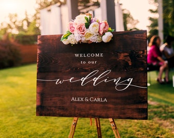 Custom wooden sign Welcome to our wedding, Personalized wedding sign decoration, Garden wedding decor, Any text wooden sign