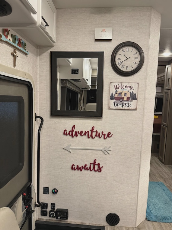 Adventure Awaits Sign with Arrow | Travel Wall Decor | Wanderlust Quote | Explore Wall Art | Modern Rustic Sign