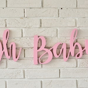 Houten bord Oh Baby grote letters roze of blauw Gender Reveal-decor voor babyshower.  Houten letters Oh Baby. Bordje babyshower