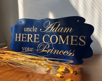 Ring Bearer Sign with Custom text, Down the aisle wedding decor, Custom wedding ring bearer sign, Here Comes the Bride-Your Princess sign