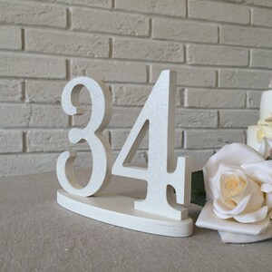 White with Silver dust glitter Table numbers wood, table numbers, wedding table decor, table numbers wedding, wooden numbers