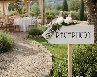 Custom Reception Sign, Art Deco Wedding Arrow, Your Text Directional Sign, Rustic Wooden Wedding Decor, Reception Wayfinding Signage