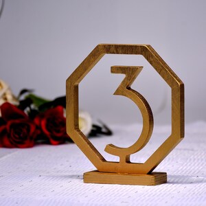 Wedding Table numbers wood in Hexagon shape   Wedding table decorations. Standing table numbers