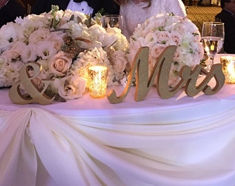 Mr and Mrs Signs Gold Glitter for Sweetheart Table Wedding Centerpiece Table Decor Mr & Mrs Letter Large Thick Mr and Mrs Wedding Signs