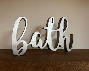 Bathroom Sign Rustic wooden letters bath wall decor Home decor wooden sign Bathroom Wall  Signs Farmhouse decor Cutout Words Signs