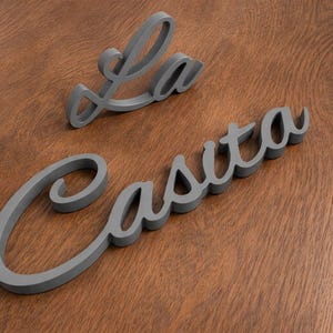 Wooden La Casita signs, painted in Middle grey. The signs are made of 3/4" thick plywood (18mm) and they are freestanding.