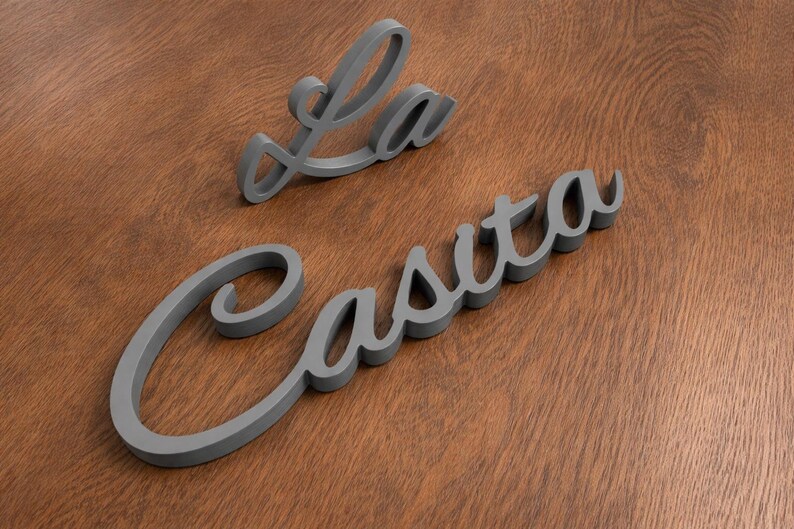Wooden La Casita signs, painted in Middle grey. The signs are made of 3/4" thick plywood (18mm) and they are freestanding.