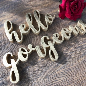 Hello Gorgeous  wood Sign for girl room wall  Decor, Gorgeous Sign, Vanity Decor, teenager room wall decor letters in gold