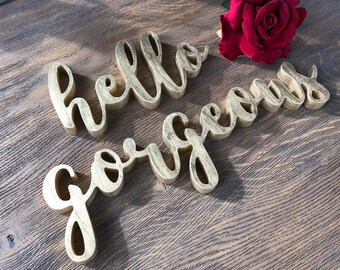 Hello Gorgeous  wood Sign for girl room wall  Decor, Gorgeous Sign, Vanity Decor, teenager room wall decor letters in gold