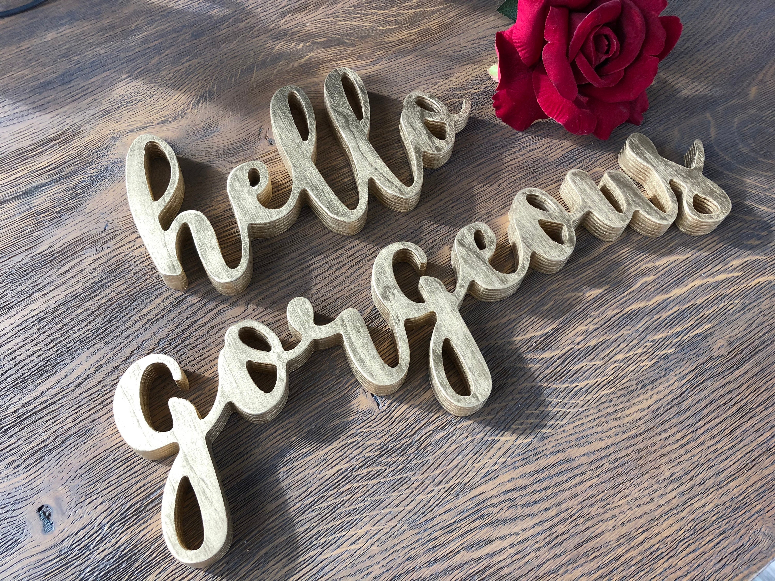 Hello Gorgeous  wood Sign for girl room wall  Decor, Gorgeous Sign, Vanity Decor, teenager room wall decor letters in gold