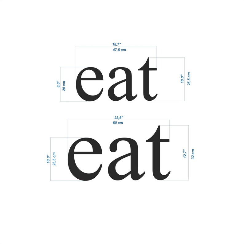 May include: Two black wooden signs with the word "eat" in white lettering. The top sign is 18.7 inches by 10 inches and the bottom sign is 23.6 inches by 12.7 inches.