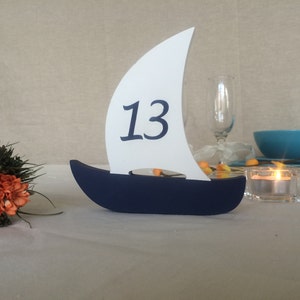 Nautical wedding table numbers boats,  wooden Sail Boats number for wedding tables  on both sides - wedding signs, rustic table numbers
