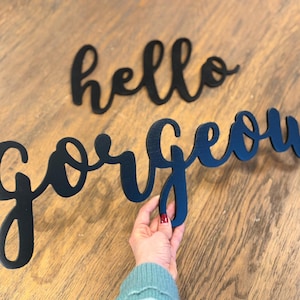 Hello Gorgeous  wood Sign for girl room wall  Decor, Gorgeous Sign, Vanity Decor, teenager room wall decor letters in gold
