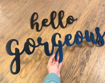 Hello Gorgeous  wood Sign for girl room wall  Decor, Gorgeous Sign, Vanity Decor, teenager room wall decor letters in gold
