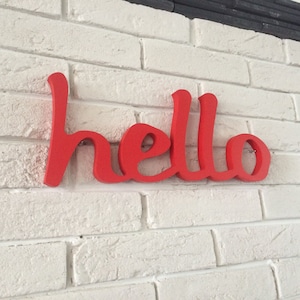 Red wood sign hello! entrance decoration, office, shop, bar, restaurant, wall decoration, Farmhouse decor sign, Wooden standing hello sign