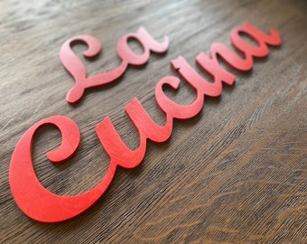 Decoración de pared de cocina italiana para La Cucina, letras de madera, regalo para italianos, letrero de madera para arte de pared de cocina, La Cucina, Italia, pizza, amor