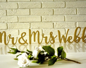 Personalized Mr Mrs Last Name Wedding Table Sign, Mr Mrs Family Name Wooden Signages, Head Table Reception Decor, Wedding keepsake signs