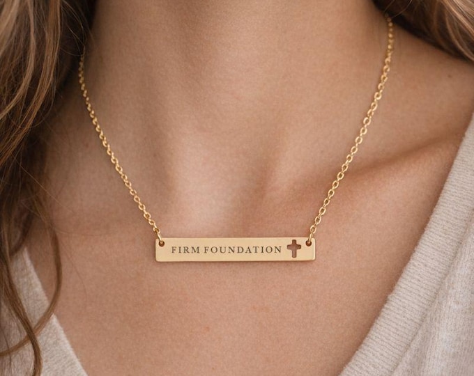 Firm Foundation Faith Necklace with Cross Minimal Christian Jewelry Gift for Her