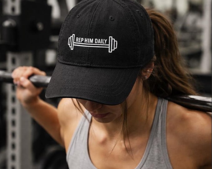 Rep Him Daily Christian Gym Hat Embroidered Faith Fitness Baseball Cap for Men and Women