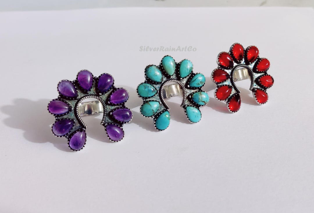 Multiple Stone Ring, Kingman Turquoise, Amethyst & Garnet Ring, 925 ...