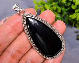 Black Onyx Gemstone Pendant, Stylish Jewelry, Handmade  925 Sterling Silver, Wedding gift For Woman