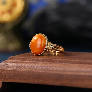 Justerbar ring i bärnstensfärgat sterlingsilver • Tibetanskt inspirerade bohemiska smycken