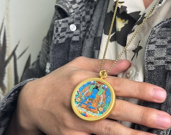 Medicine Buddha Thangka Pendant Copper Hand Painted Tibetan Buddhist Healing Necklace
